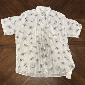 Peter Millar Mens White Floral Linen Blend Short Sleeve Button Up Shirt‎ XL |J1